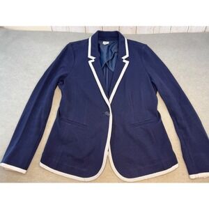 Crown & Ivy Womens‎ size 12 Blue/White Blazer One-Button Classic Casual Lined